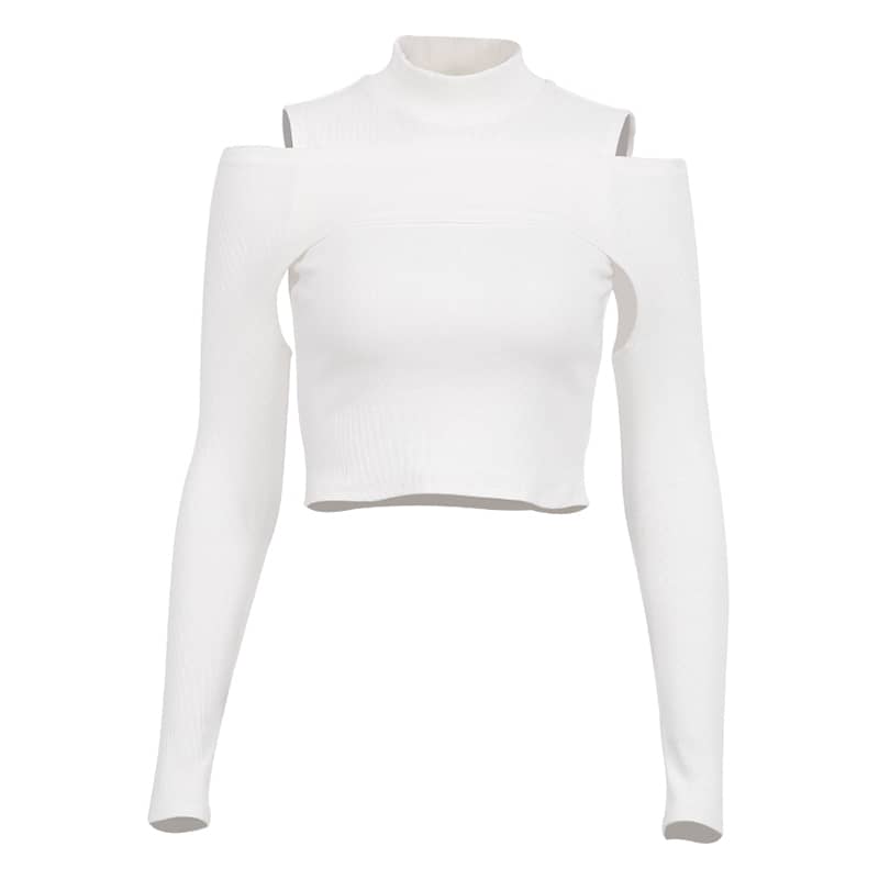 Women's long-sleeved slim off-shoulder solid color sexy T-shirt