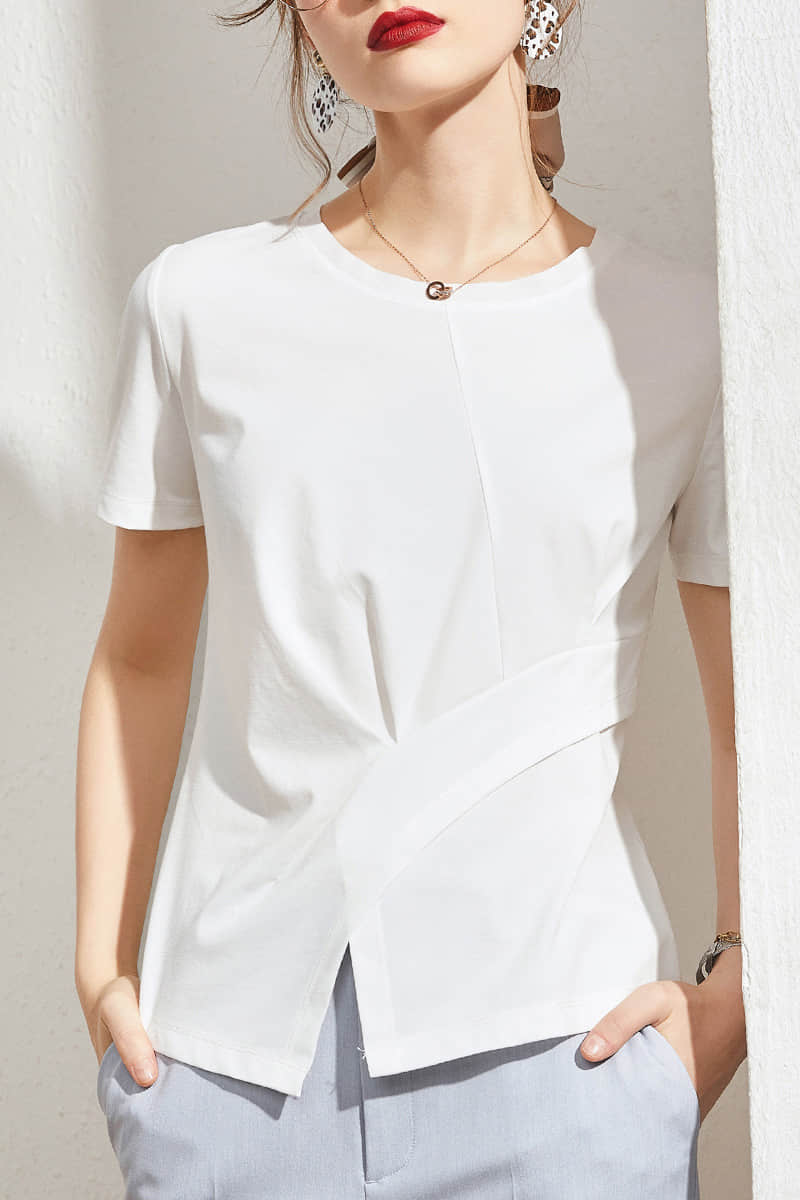 Fashion solid color split t-shirt White / 3XL | IFAUN