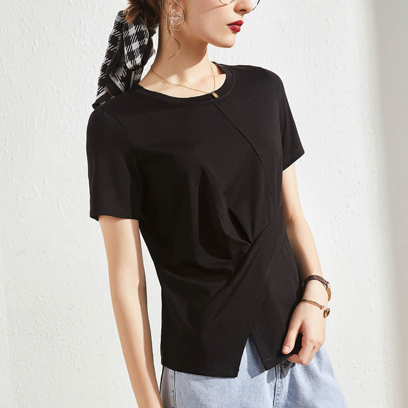 Fashion solid color split t-shirt Black / L | IFAUN