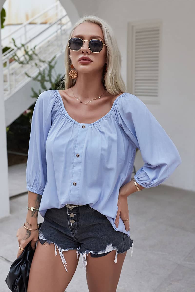 Summer women's loose thin shirt Blue / L | IFAUN