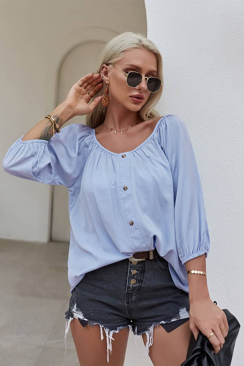 Summer women's loose thin shirt Blue / XL | IFAUN