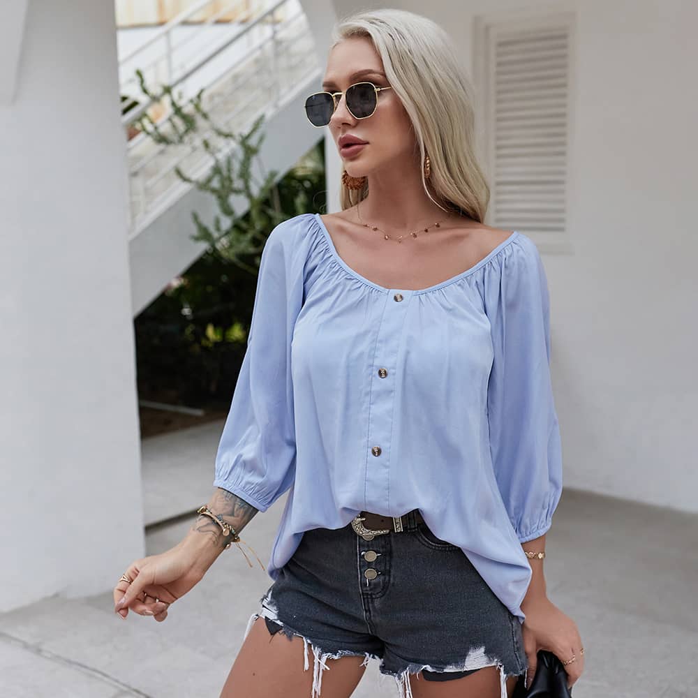 Summer women's loose thin shirt Blue / S | IFAUN