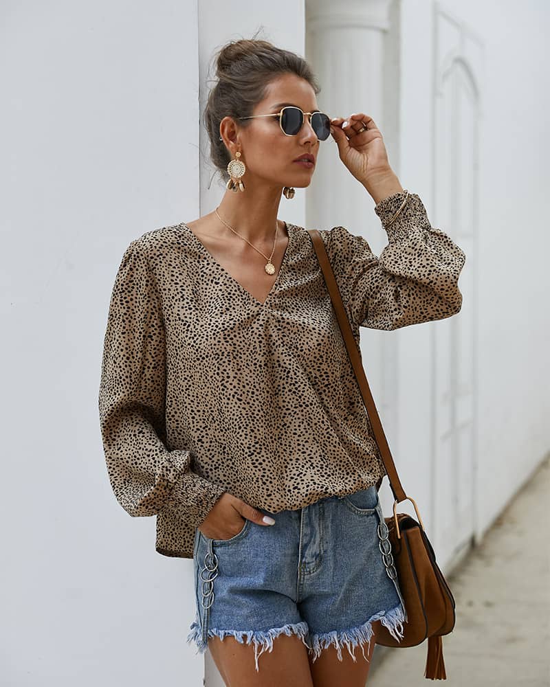 Trendy sexy long-sleeved T-shirt Khaki / M | IFAUN