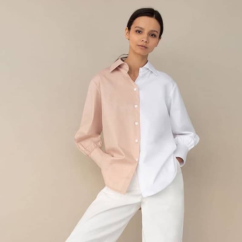 Women's Long-sleeved simple stitching contrast color ladies shirt M | IFAUN