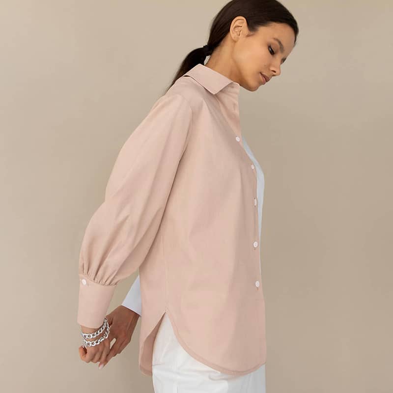 Women's Long-sleeved simple stitching contrast color ladies shirt L | IFAUN