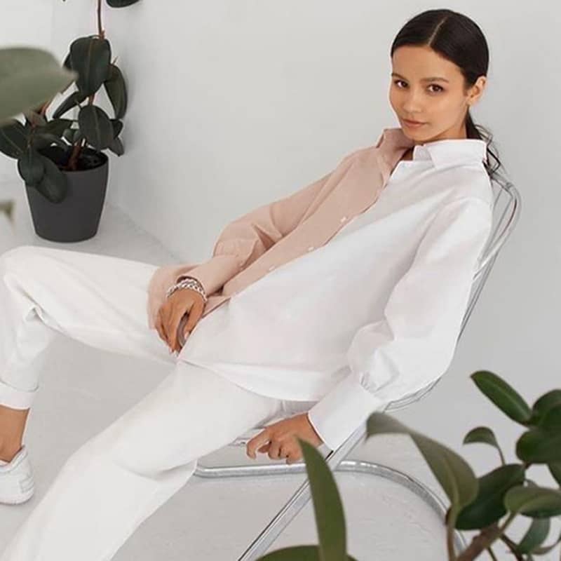 Women's Long-sleeved simple stitching contrast color ladies shirt  | IFAUN