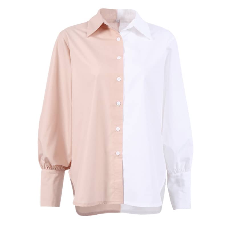 Women's Long-sleeved simple stitching contrast color ladies shirt  | IFAUN