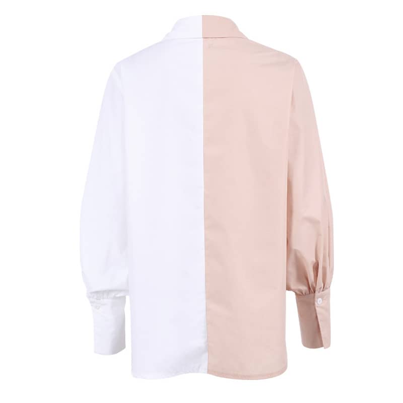 Women's Long-sleeved simple stitching contrast color ladies shirt  | IFAUN