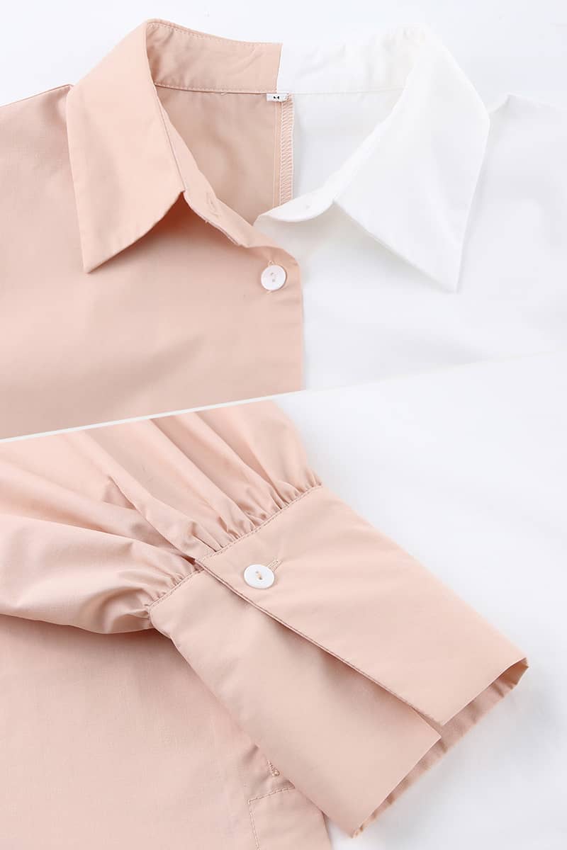 Women's Long-sleeved simple stitching contrast color ladies shirt  | IFAUN