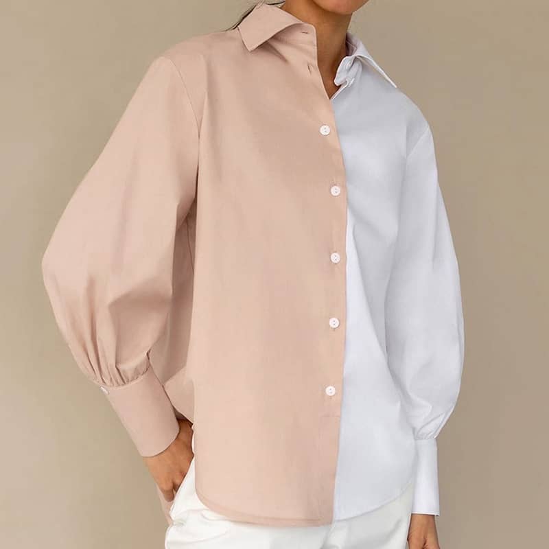 Women's Long-sleeved simple stitching contrast color ladies shirt S | IFAUN