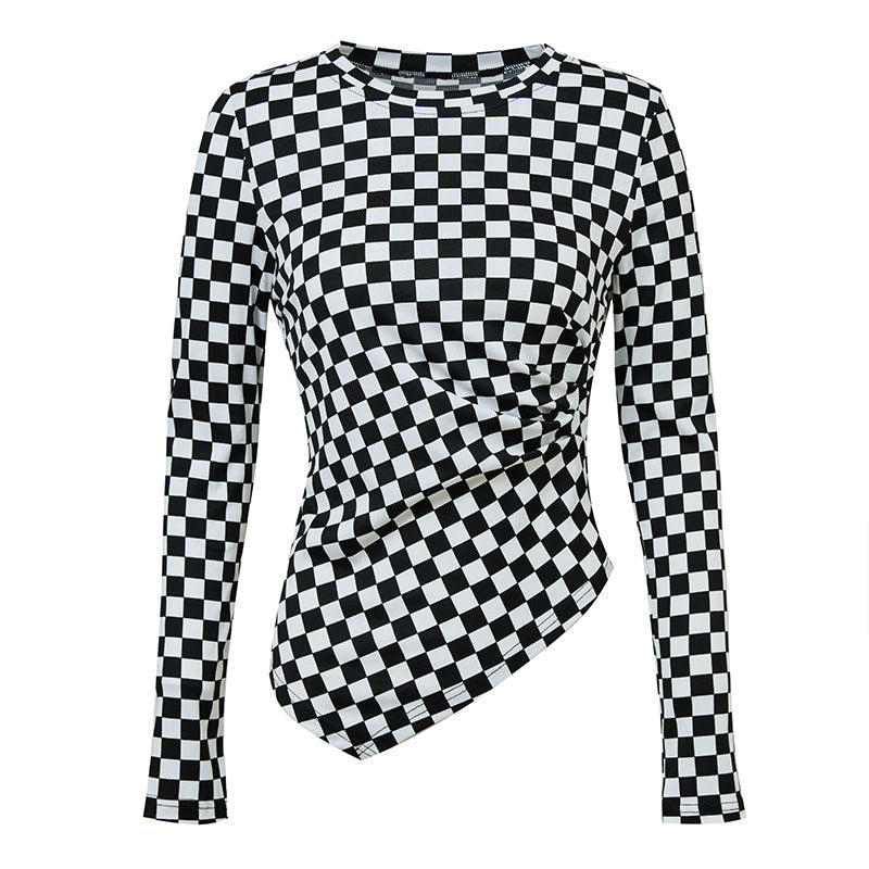 Black and white plaid slim bottoming shirt
