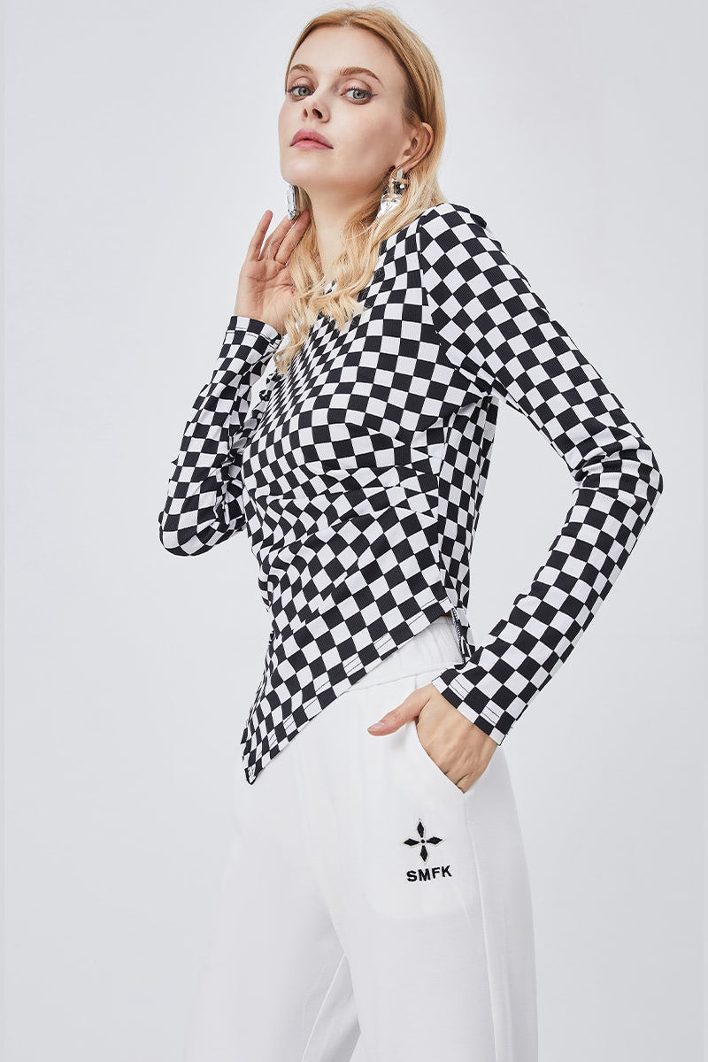 Black and white plaid slim bottoming shirt