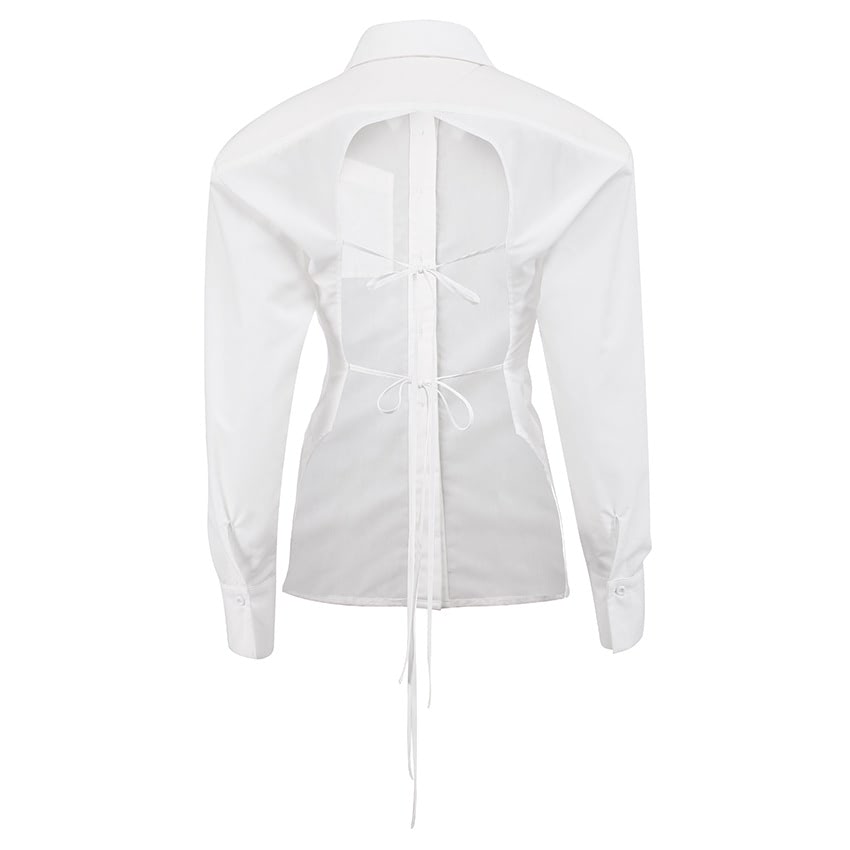 Women's backless shirt with shoulder pads