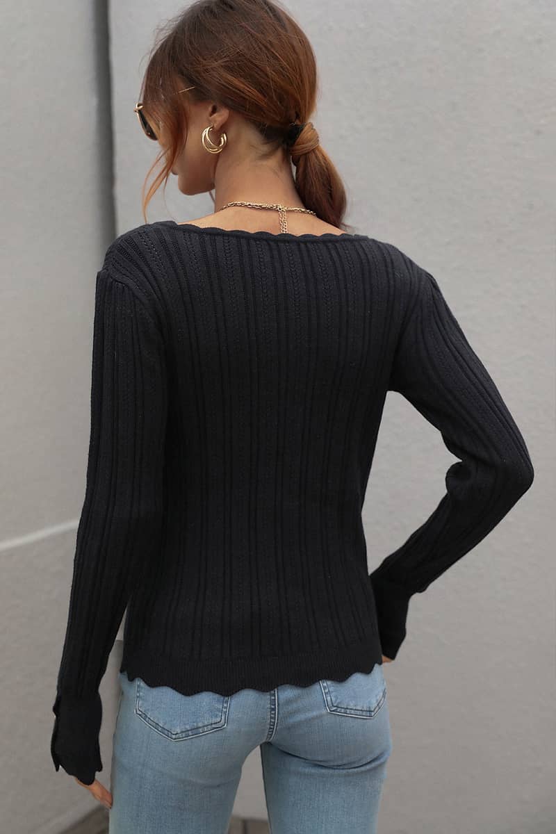 Solid Color Button Pullover Knit Sweater Bottoming Shirt