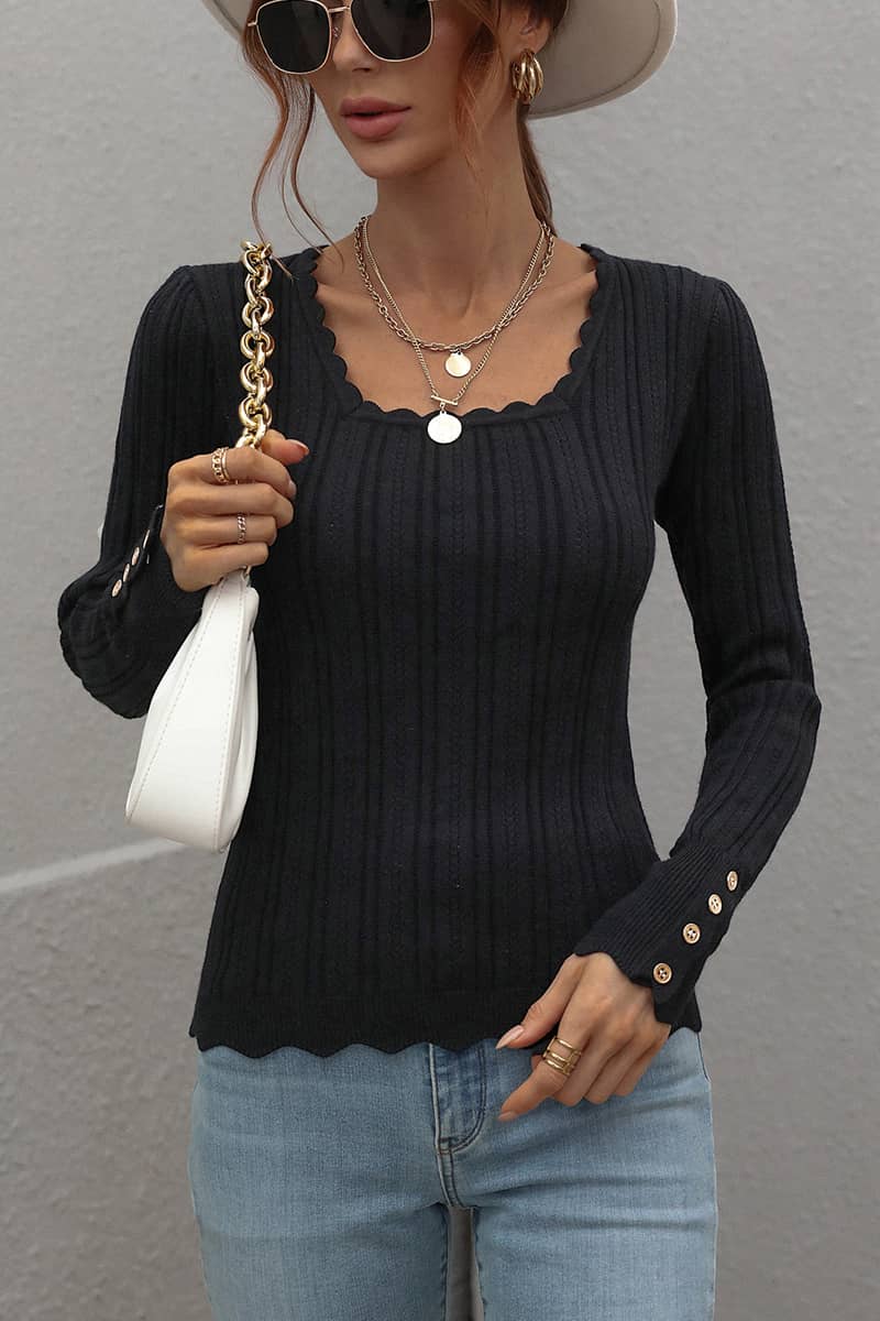 Solid Color Button Pullover Knit Sweater Bottoming Shirt