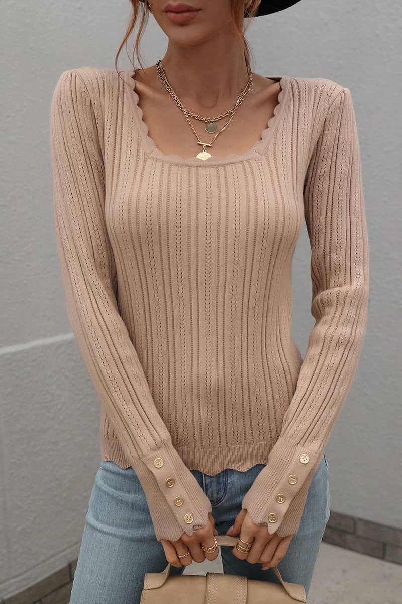 Solid Color Button Pullover Knit Sweater Bottoming Shirt