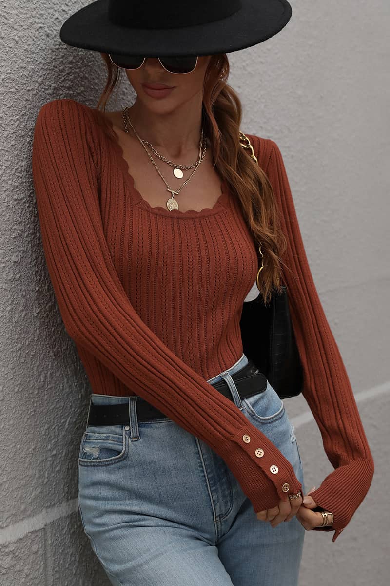 Solid Color Button Pullover Knit Sweater Bottoming Shirt