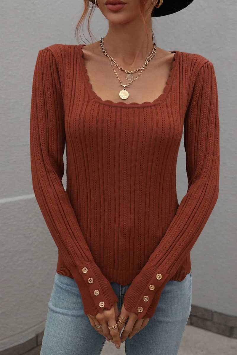 Solid Color Button Pullover Knit Sweater Bottoming Shirt