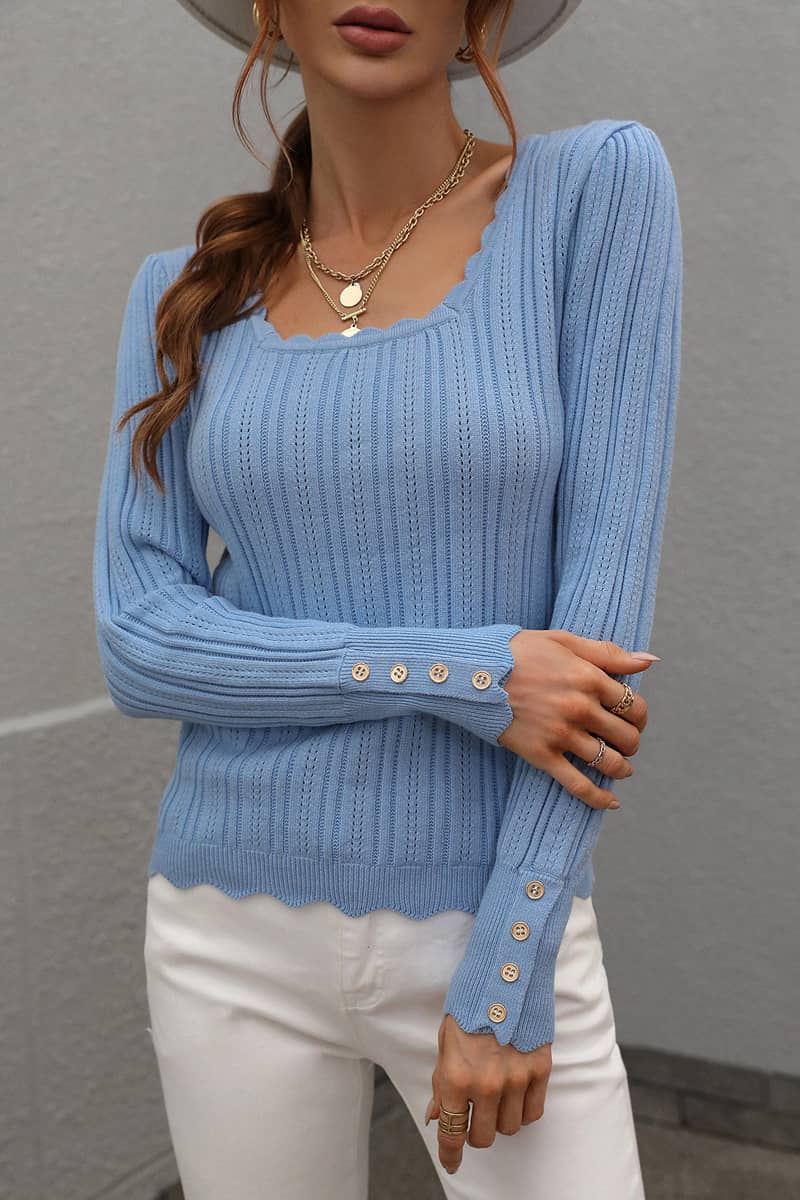 Solid Color Button Pullover Knit Sweater Bottoming Shirt