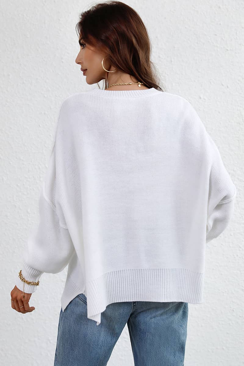 Crew Neck Knit Loose Slit Pullover