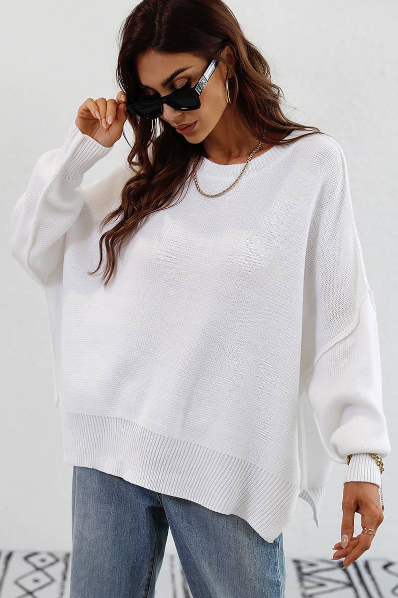 Crew Neck Knit Loose Slit Pullover
