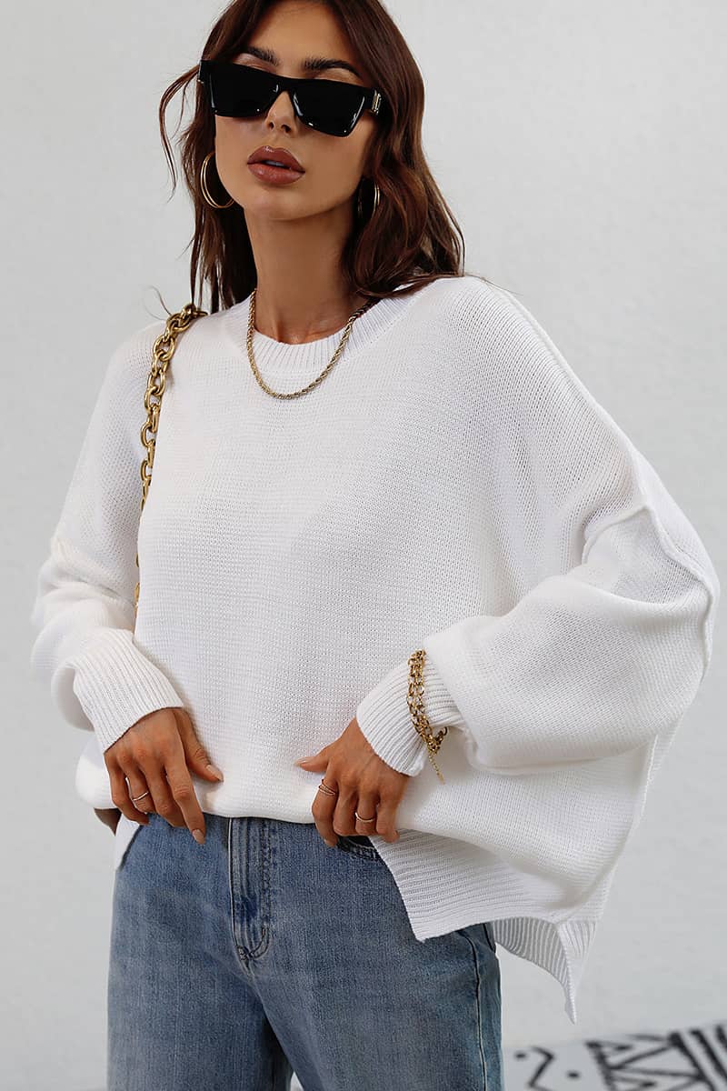 Crew Neck Knit Loose Slit Pullover