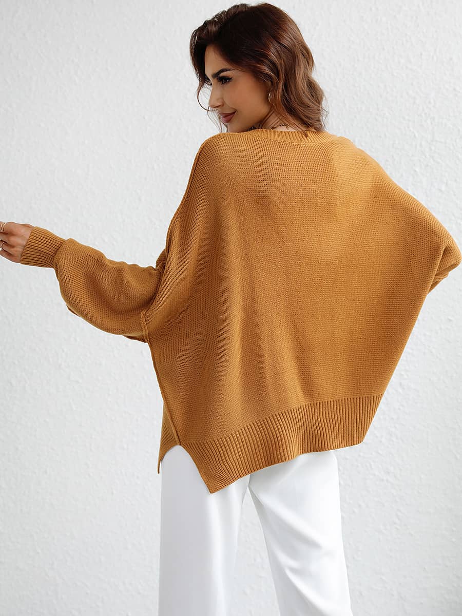 Crew Neck Knit Loose Slit Pullover