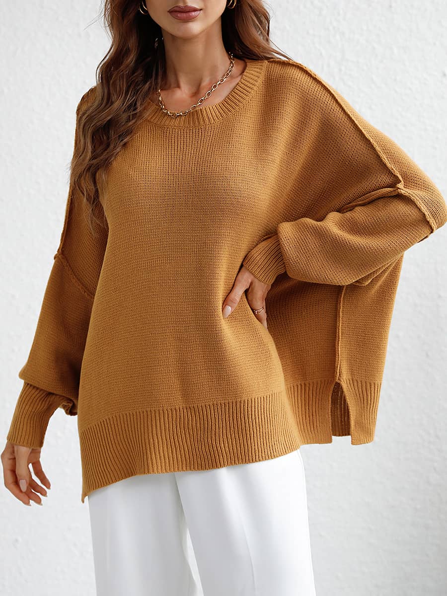 Crew Neck Knit Loose Slit Pullover