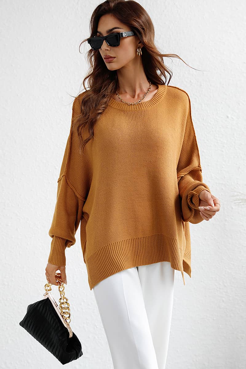 Crew Neck Knit Loose Slit Pullover