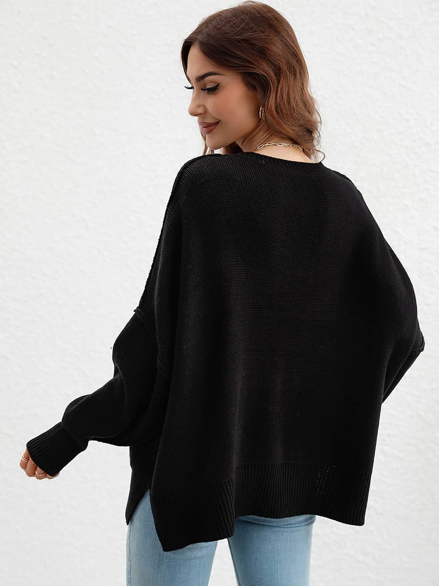 Crew Neck Knit Loose Slit Pullover