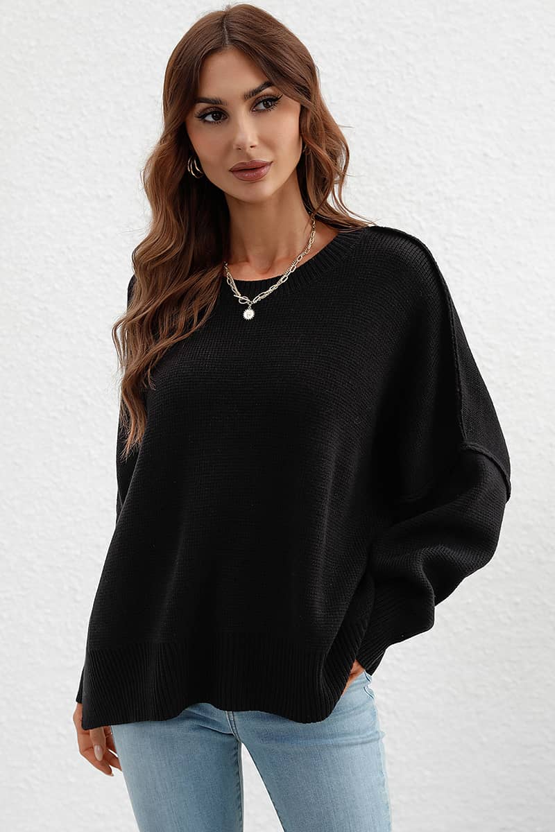 Crew Neck Knit Loose Slit Pullover