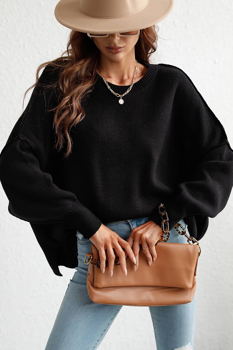 Crew Neck Knit Loose Slit Pullover