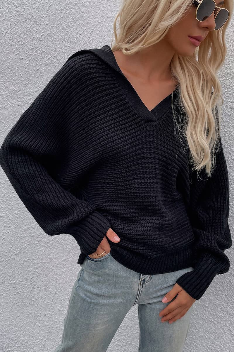 Solid Color V Neck Sweater