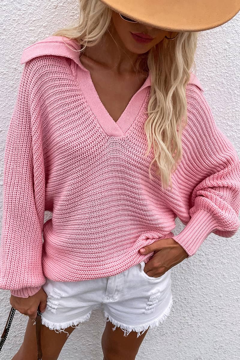 Solid Color V Neck Sweater