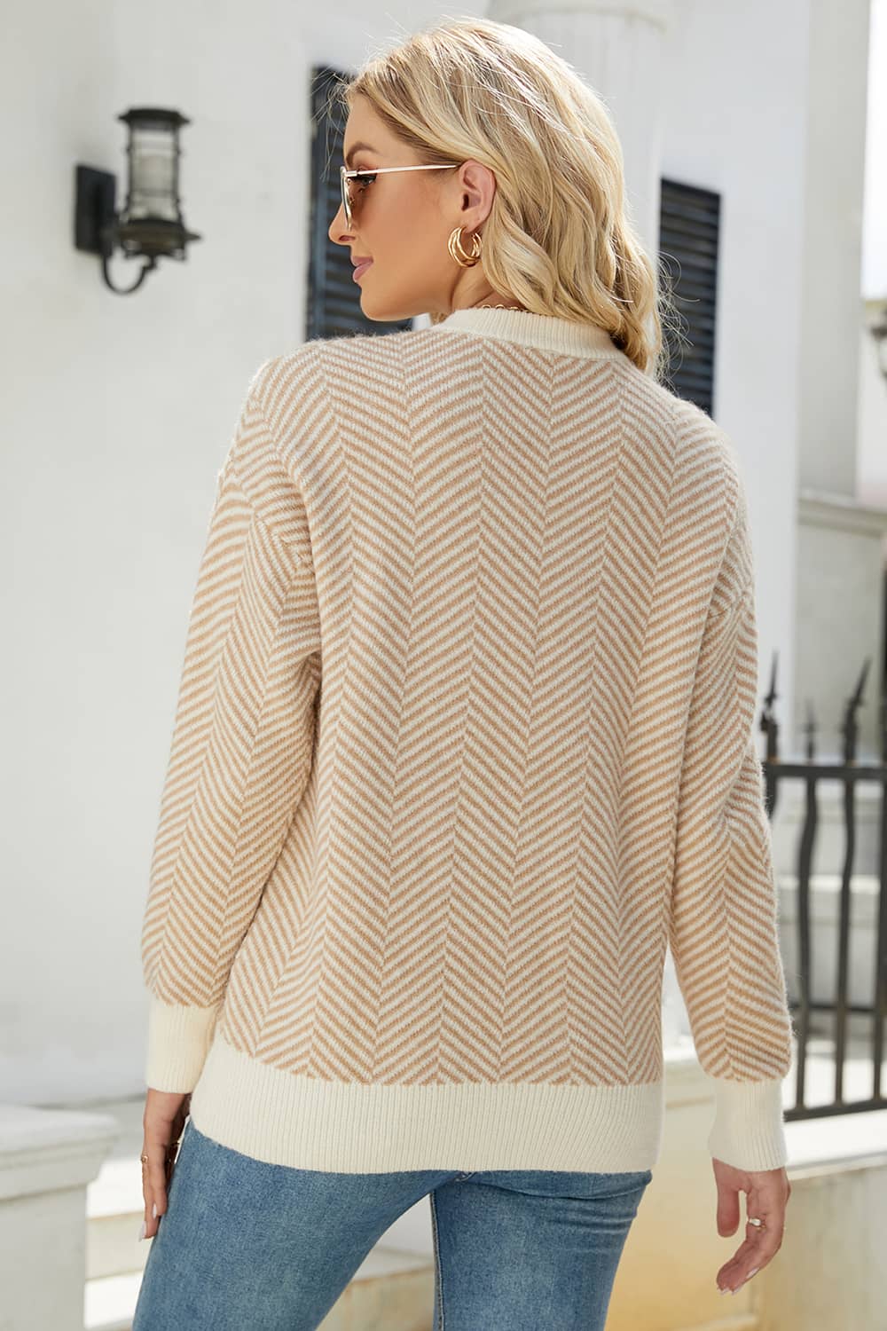 Long Sleeve Round Neck Fashion Knit Striped Sweater