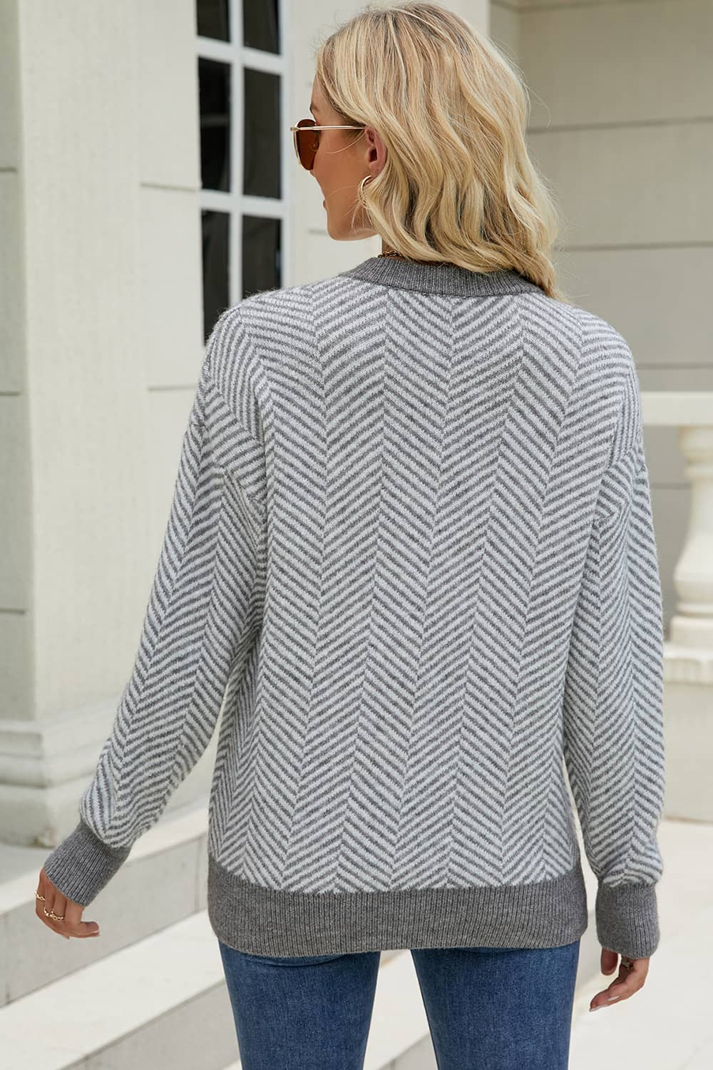 Long Sleeve Round Neck Fashion Knit Striped Sweater