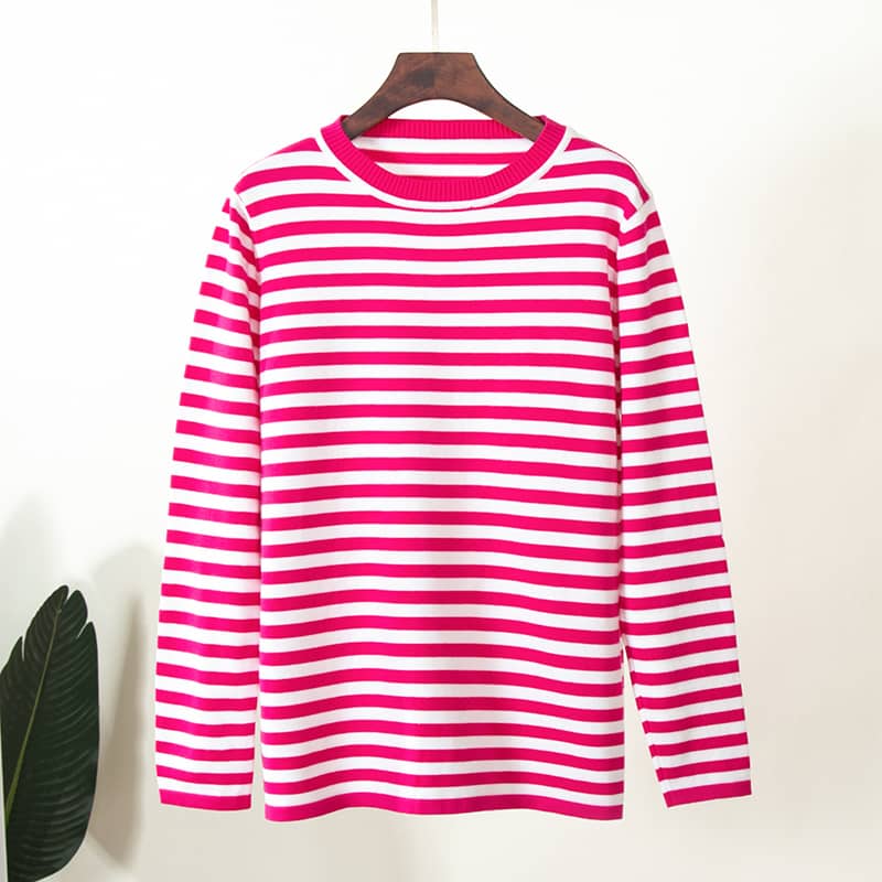 Crew neck striped knitted sweater