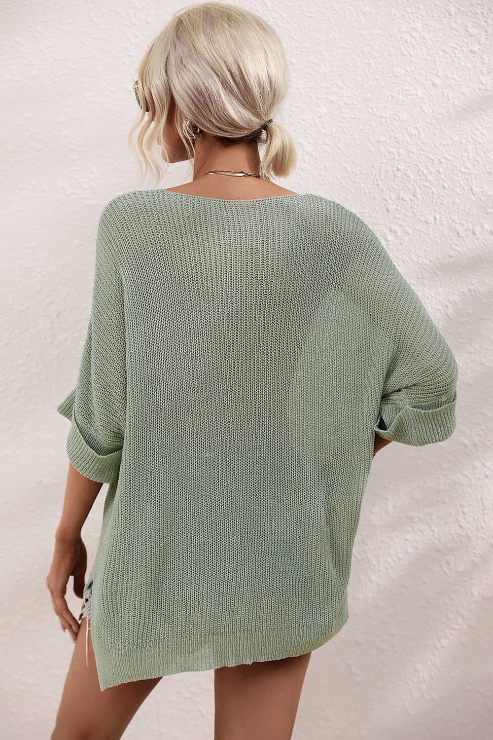 Spring and summer loose solid color knitted T-shirt