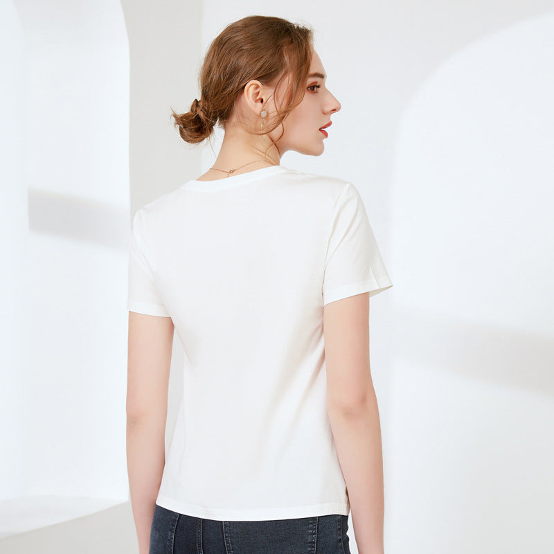 Silk Printed Short Sleeve T-shirt Women's Top  | IFAUN
