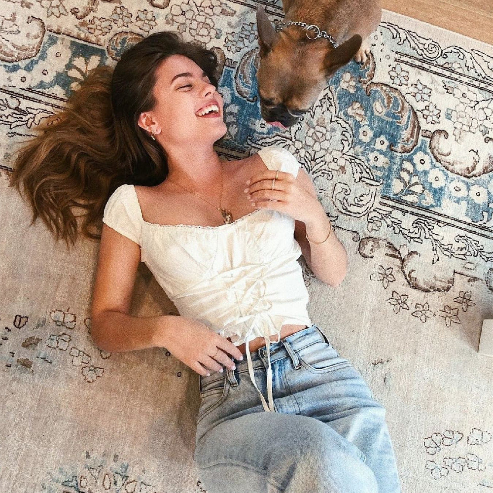 Women's sexy square neck T-shirt with umbilical strap top  | IFAUN