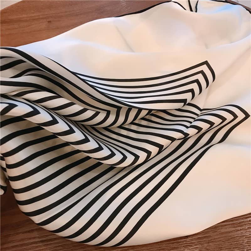Black and white striped silk Square scarf - 90cm