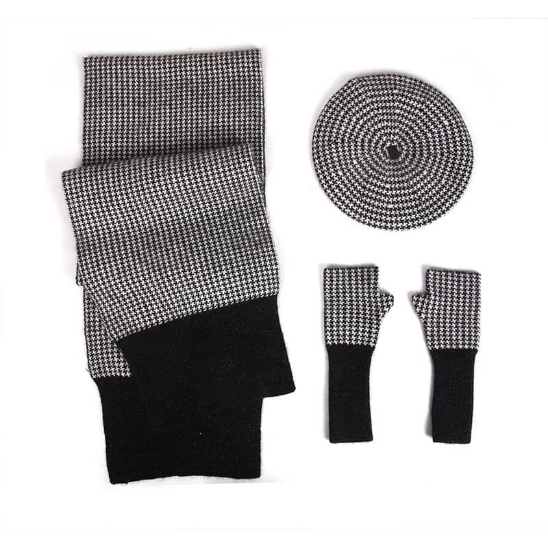 Women's plaid painter hat warm hat scarf gloves three-piece set