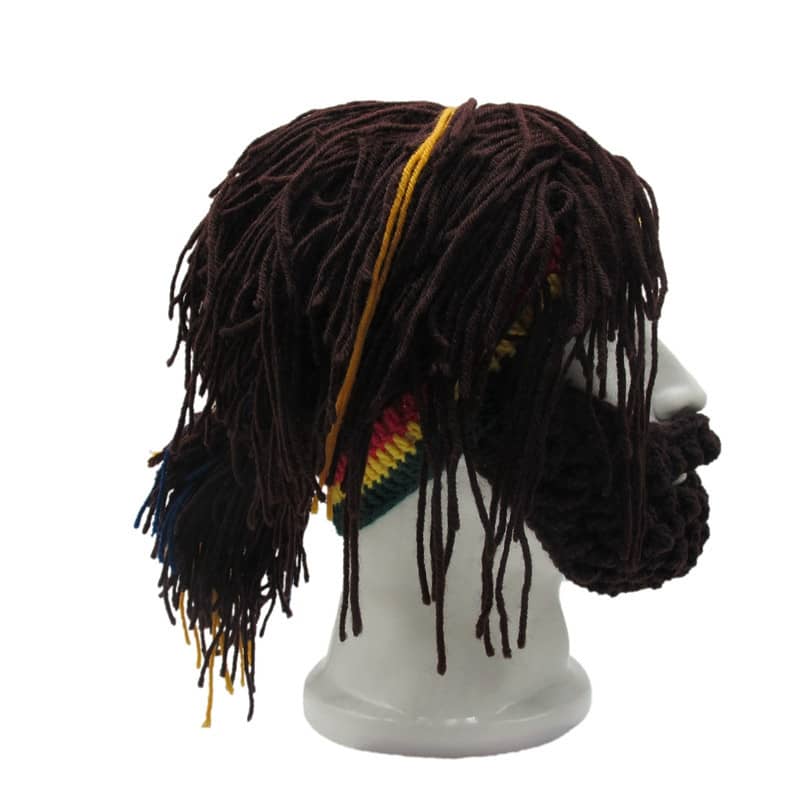 Long Crochet Wig Cap Creative Straw Hat + Beard Mask