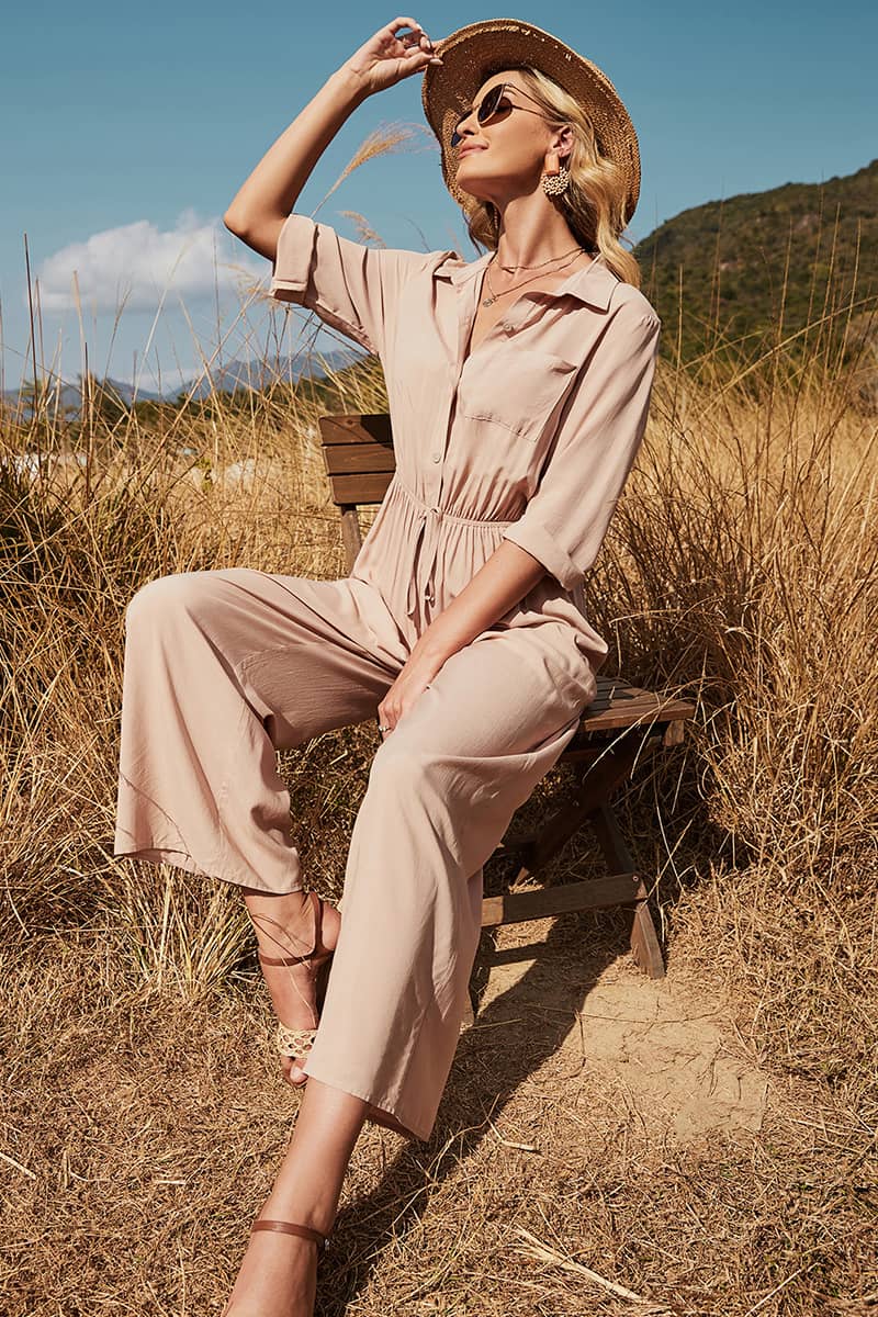 Women's three-quarter sleeve wide-leg jumpsuit L | IFAUN