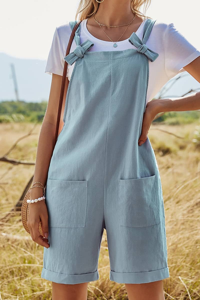 Solid color loose high waist romper Blue / M | IFAUN