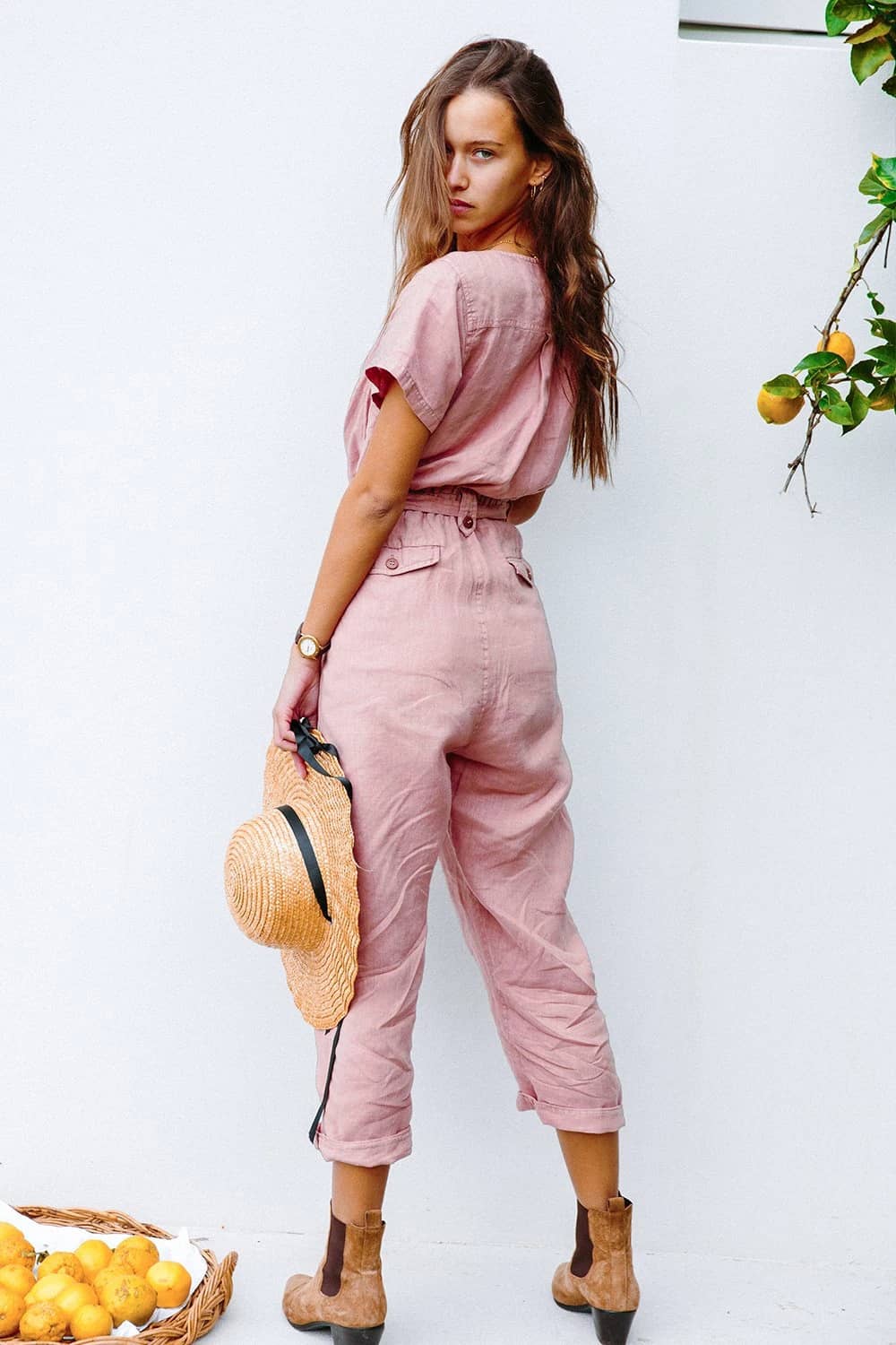 Single-breasted all-match cropped jumpsuit Pink / M | IFAUN