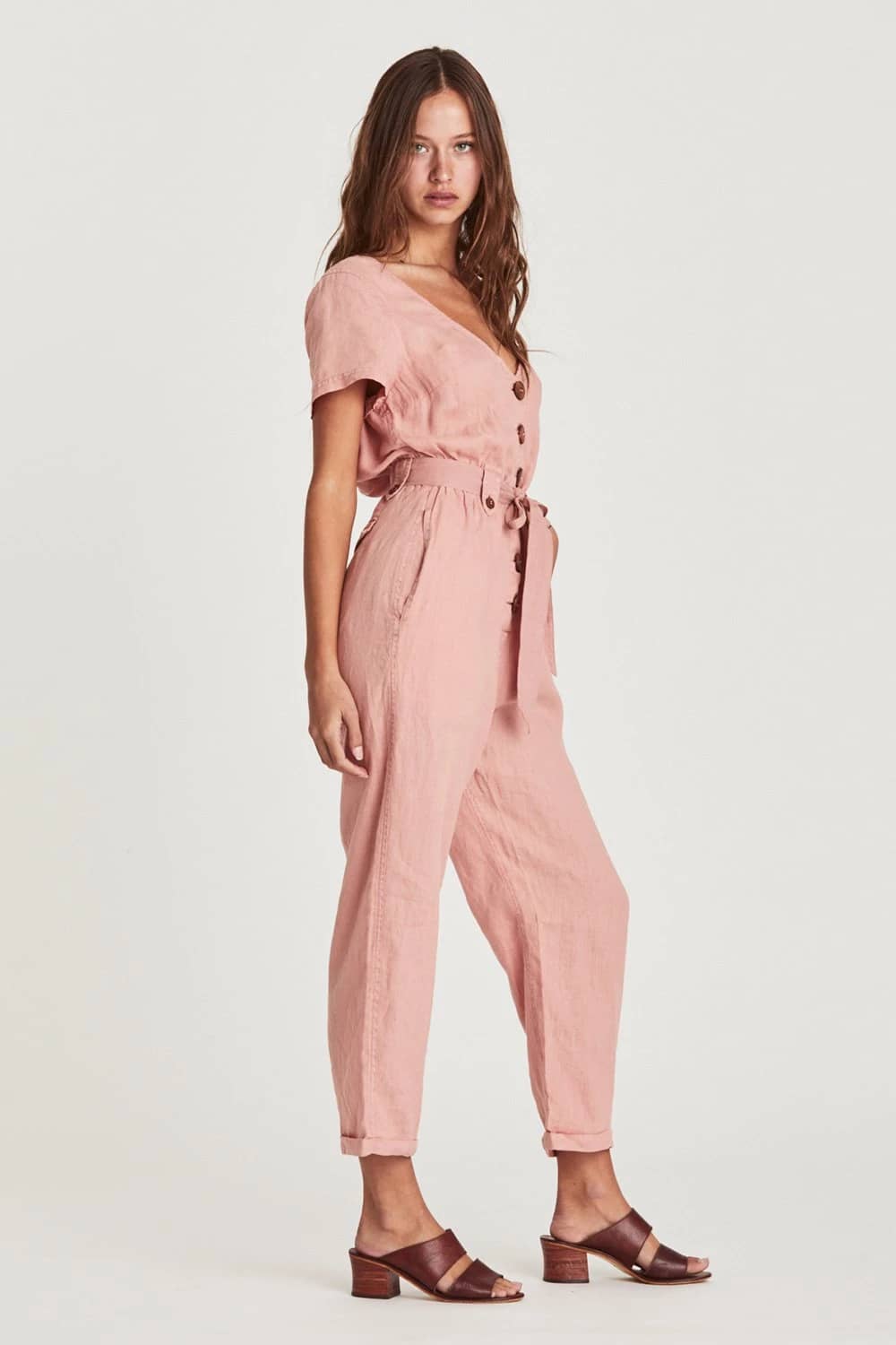 Single-breasted all-match cropped jumpsuit Pink / XL | IFAUN