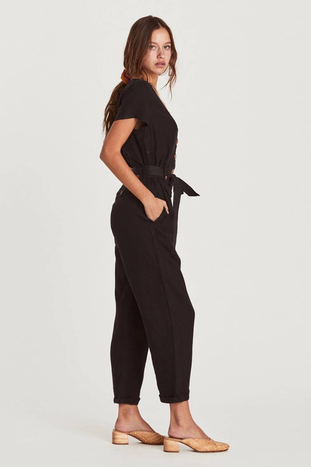 Single-breasted all-match cropped jumpsuit Black / L | IFAUN