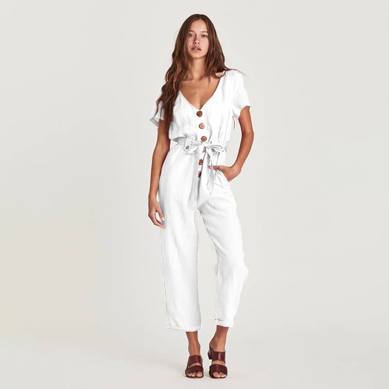 Single-breasted all-match cropped jumpsuit White / XL | IFAUN