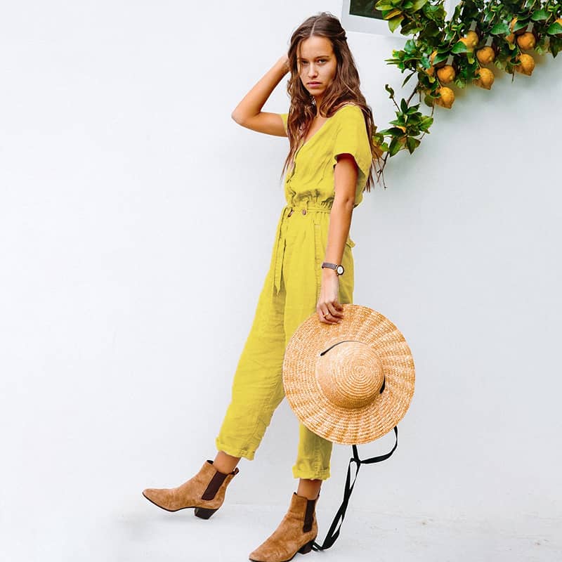 Single-breasted all-match cropped jumpsuit Yellow / XL | IFAUN